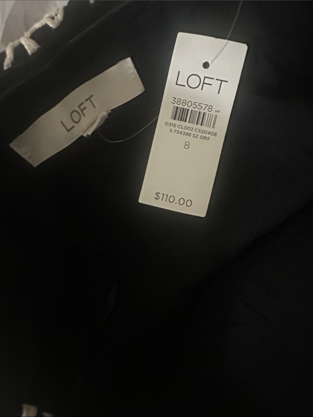 LOFT Black Strapless Midi Dress White Tropical Line Embroidered Print NWT - Picture 7 of 7
